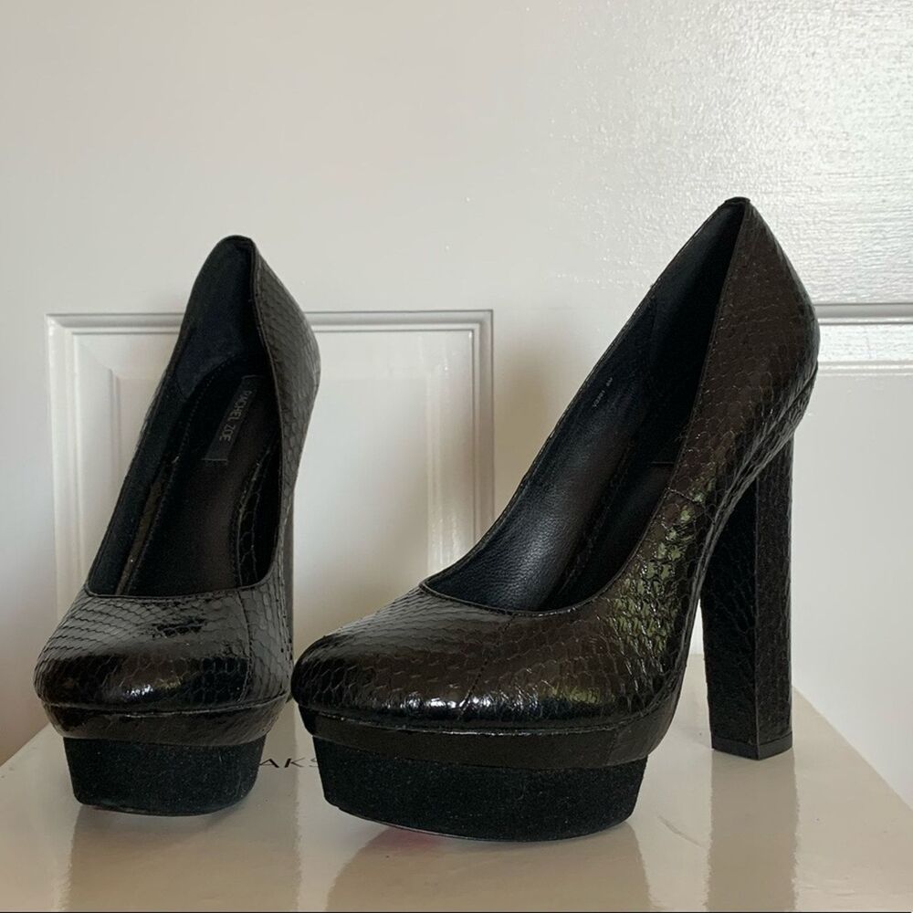 Rachel Zoe Perri Pump Shoe Black Leather Snake Skin Contrast  Size 8